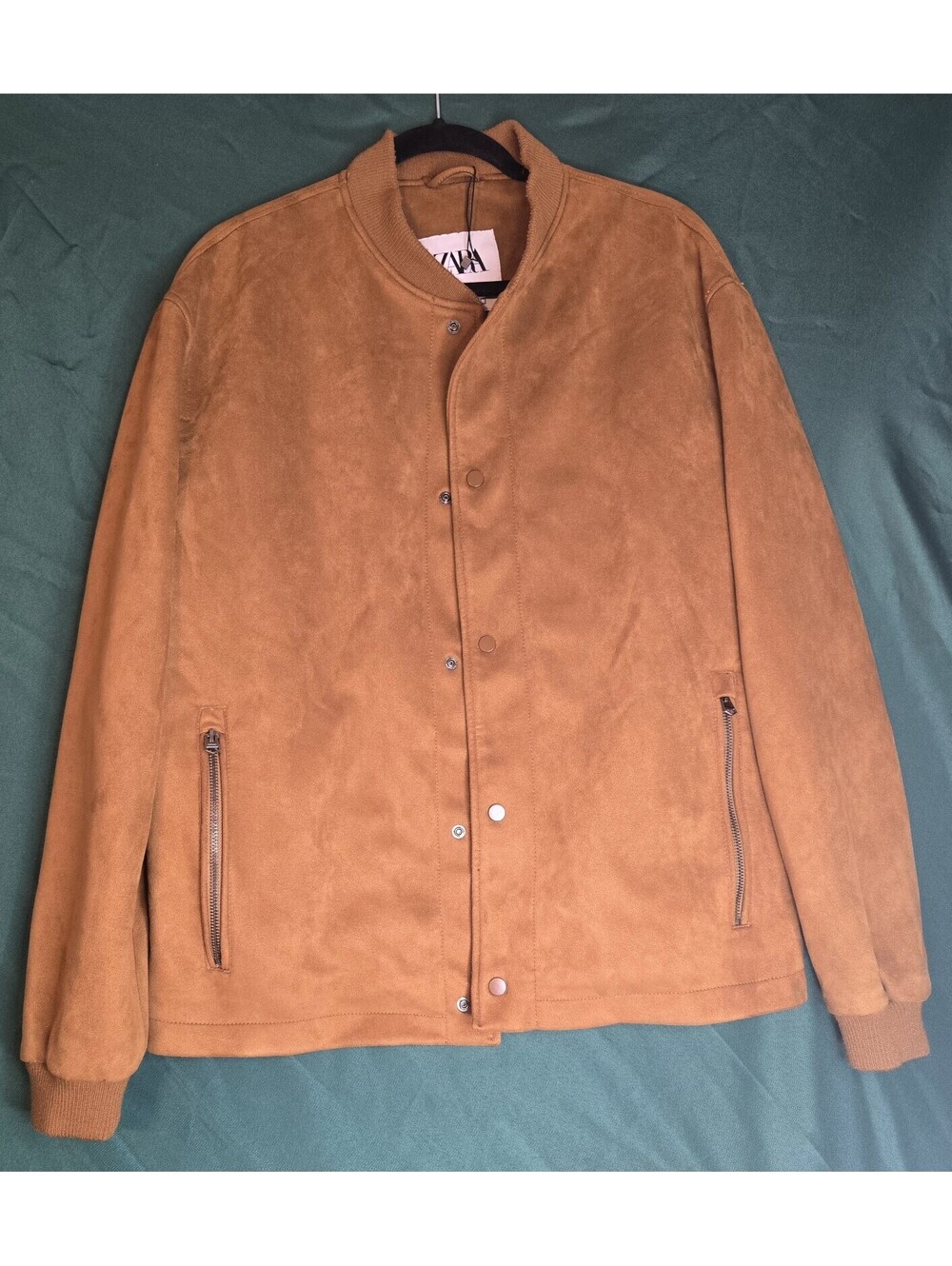 Excellent Condition Zara Faux Brown Suede Bomber Jacket Men's Size USA/XL